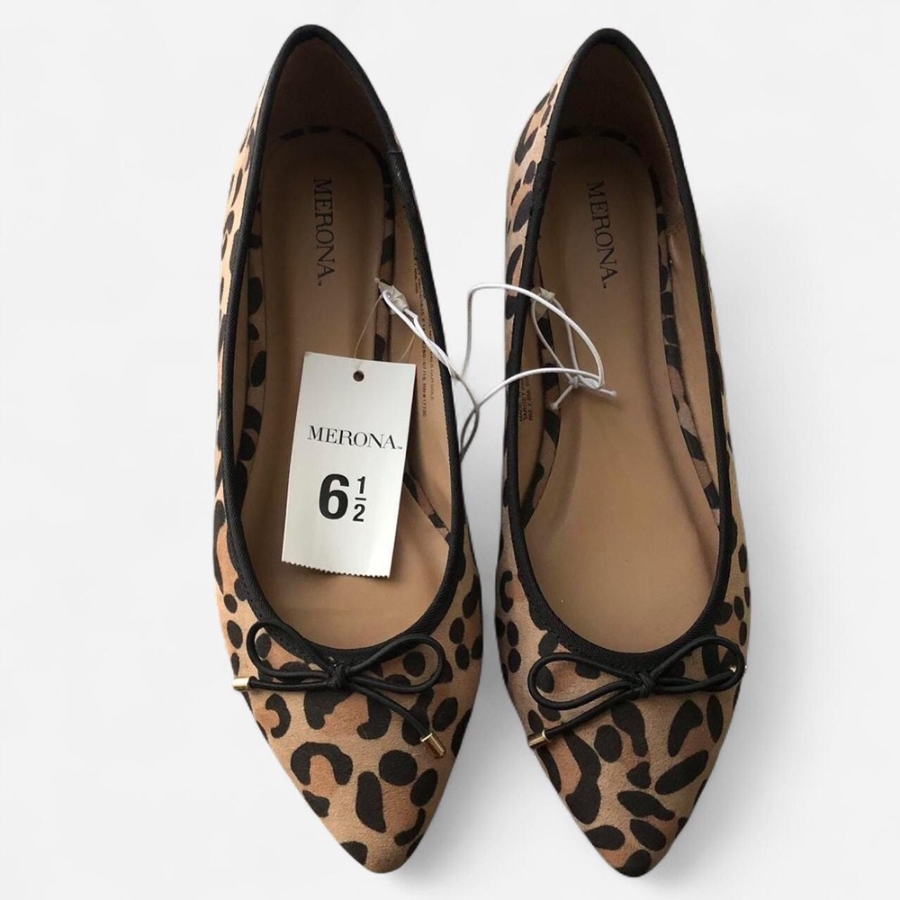 NWT Leopard animal print ballet ballerina flats bow detail pointed toe #coquette
